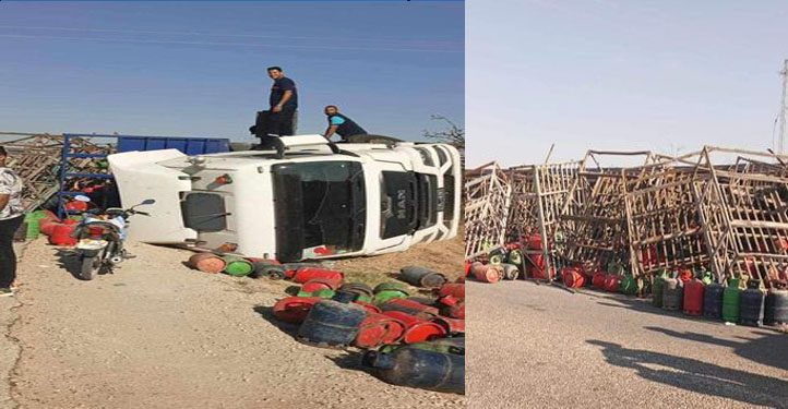 بين الرقاب و سيدي بوزيد : انقلاب شاحنة لنقل قوارير الغاز
